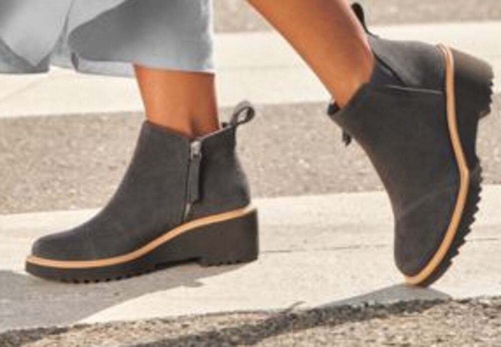 TOMS 'Maude' Suede Side Zip Bootie in Forged Iron sz 7 Wide NEW